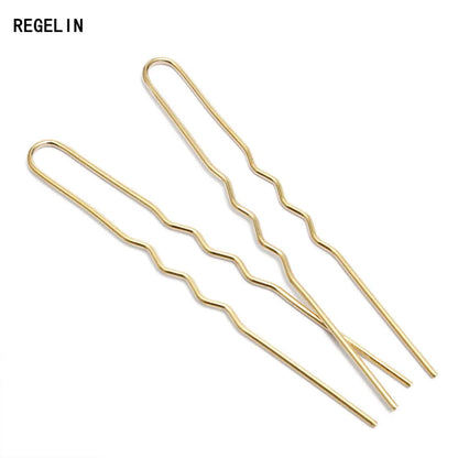 50Pcs Simple U Shape Metal Hairpin Wavy Hair Sticks Hair Forks Updo Bun Holder Clips Vintage Headwear DIY Hair Styling Tools
