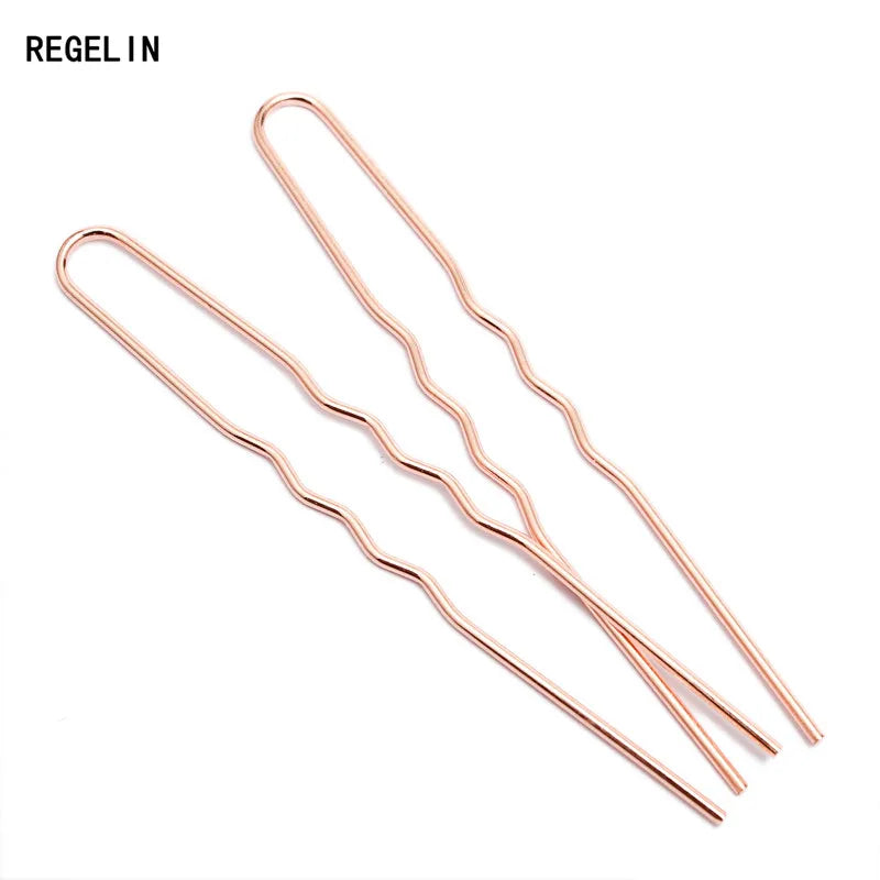 50Pcs Simple U Shape Metal Hairpin Wavy Hair Sticks Hair Forks Updo Bun Holder Clips Vintage Headwear DIY Hair Styling Tools