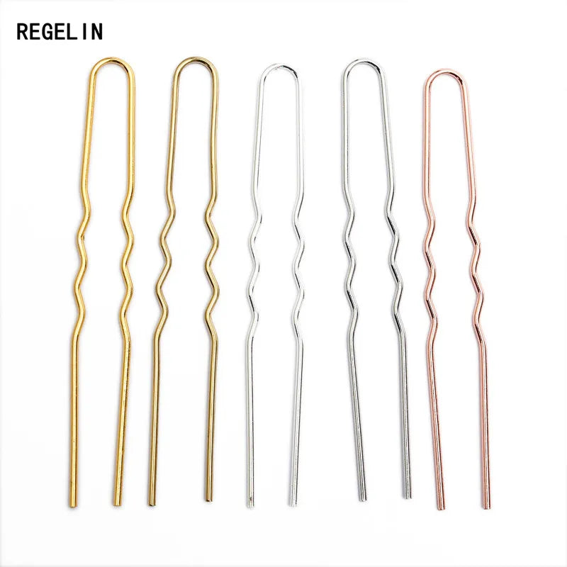 50Pcs Simple U Shape Metal Hairpin Wavy Hair Sticks Hair Forks Updo Bun Holder Clips Vintage Headwear DIY Hair Styling Tools