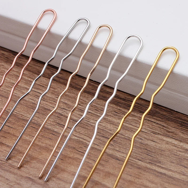 50Pcs Simple U Shape Metal Hairpin Wavy Hair Sticks Hair Forks Updo Bun Holder Clips Vintage Headwear DIY Hair Styling Tools