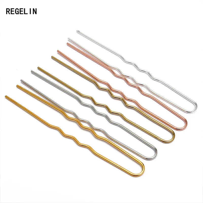 50Pcs Simple U Shape Metal Hairpin Wavy Hair Sticks Hair Forks Updo Bun Holder Clips Vintage Headwear DIY Hair Styling Tools