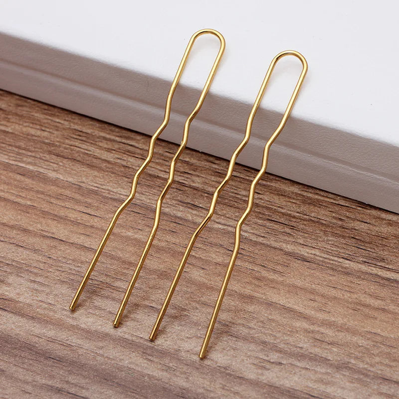 50Pcs Simple U Shape Metal Hairpin Wavy Hair Sticks Hair Forks Updo Bun Holder Clips Vintage Headwear DIY Hair Styling Tools