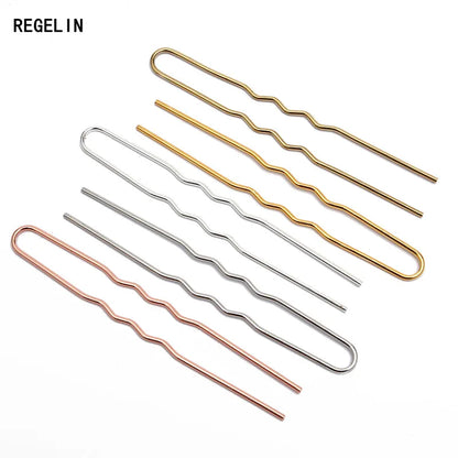 50Pcs Simple U Shape Metal Hairpin Wavy Hair Sticks Hair Forks Updo Bun Holder Clips Vintage Headwear DIY Hair Styling Tools